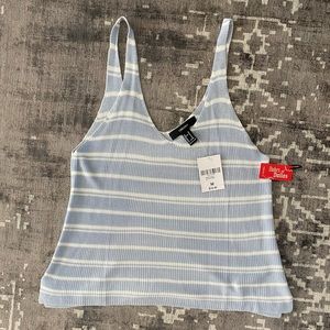 NWT Forever 21 M tank top v-neck, side slit detail on bottom, blue/white stripes